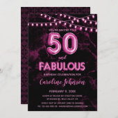 50 & Fabuleux Balloon rose Invitations d'anniversa (Devant / Derrière)