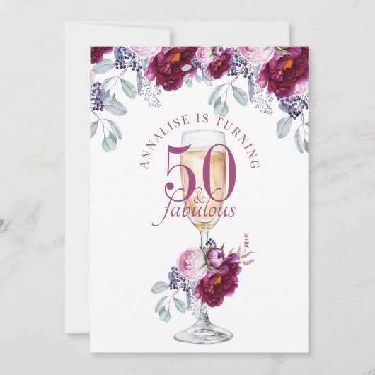 50 Fabuleux Champagne Floral Invitation Anniversai (Devant)