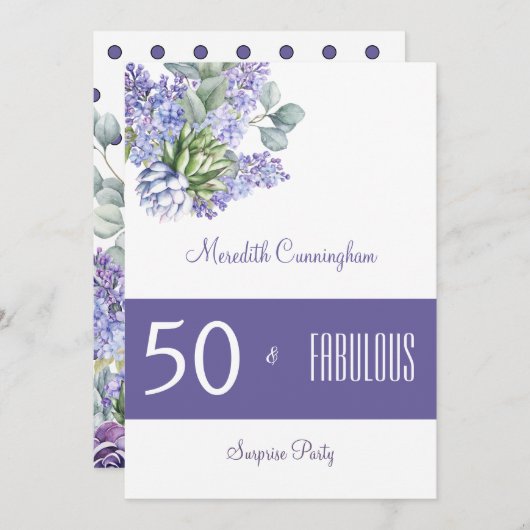 50 & Fabuleux Purple Lilacs Aquarelle Invitation (Devant / Derrière)