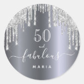 50 fabuleuze verjaardag glittersilver ronde sticker (Voorkant)