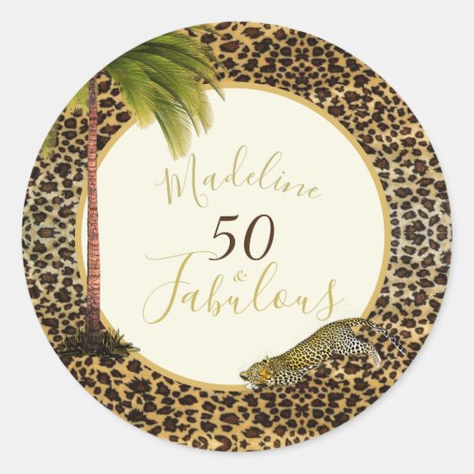 50 Fabulous 50eth Wild Leopard Print Birthday Ronde Sticker (Voorkant)