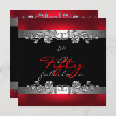 50 & Fabulous 50th Birthday Party Silver Red Kaart (Voorkant / Achterkant)