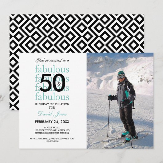 50 & Fabulous 50th Birthday Photo Invitation Kaart (Voorkant / Achterkant)