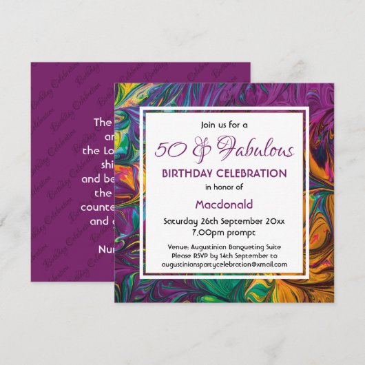 50 & Fabulous Abstract PAARS Aangepaste verjaardag Kaart (Voorkant / Achterkant)