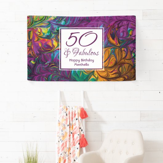 50 & Fabulous Abstract PAARS Aangepaste verjaardag Spandoek (Insitu)