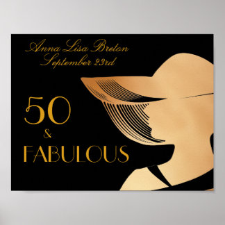 50 & Fabulous Art Deco Elegant Gold 50th Birthday Poster