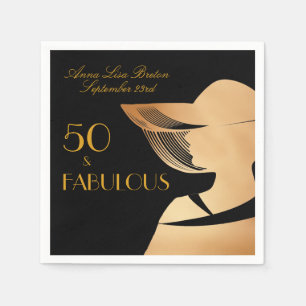 50 & Fabulous Art Deco Elegant Gold 50th Birthday Servet