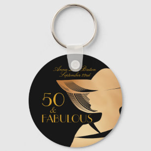 50 & Fabulous Art Deco Elegant Gold 50th Birthday Sleutelhanger