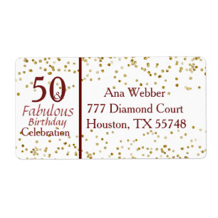 50 & Fabulous Birthday Burgundy & Gold Etiket