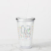 50 & Fabulous Birthday Confetti Blue Typografie Acryl Drinkbeker (Achterkant)