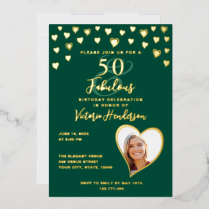50 & Fabulous Birthday Foto Emerald Green & Gold Folie Uitnodiging