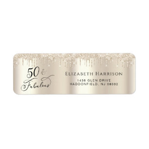 50 Fabulous Birthday Glitter Gold Etiket
