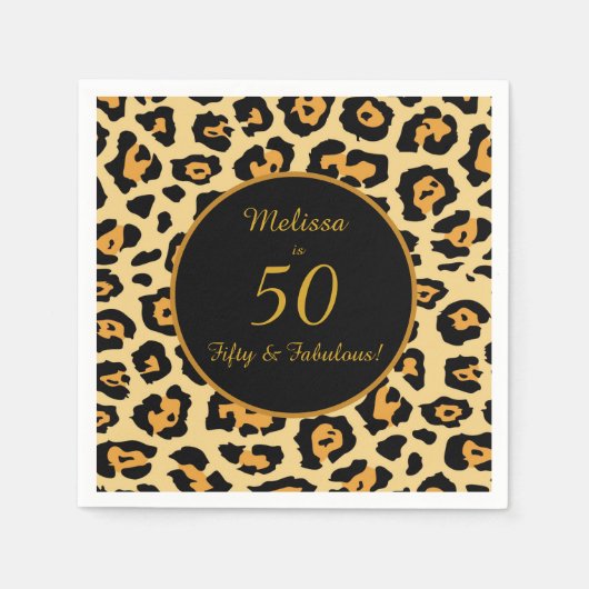 50 Fabulous Birthday Leopard Print Cocktail Servet (Voorkant)