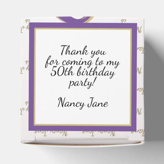 50 & Fabulous Birthday Party Paars/Gold Message Bedankdoosjes (Bovenkant)