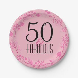 50 & Fabulous Birthday Party   Roze 50e verjaardag Papieren Bordje