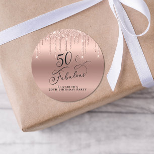 50 Fabulous Birthday Roos Gold Glitter Gepersonali Ronde Sticker