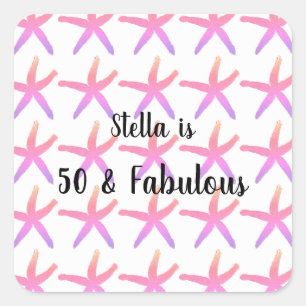 50 & Fabulous Birthday Starfish Patterns Roze Scha Vierkante Sticker