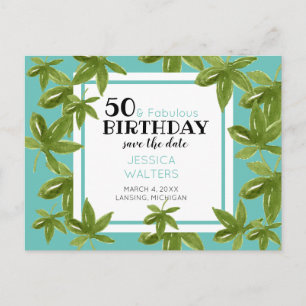 50 & Fabulous Birthday Tropical Save the date Uitnodiging Briefkaart