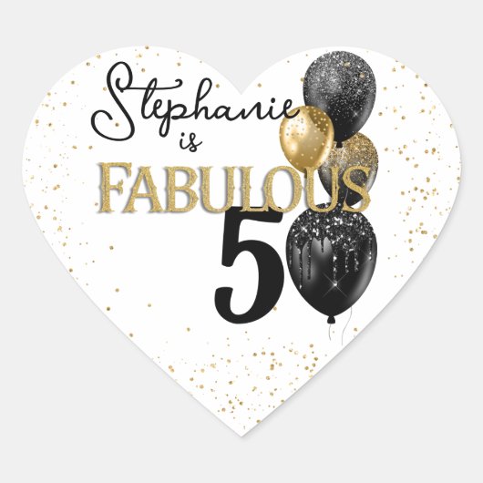 50 & Fabulous Black Gold Glam Heart Sticker (Voorkant)