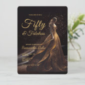 50 Fabulous Black Gold Glitter Birthday Kaart (Staand voorkant)