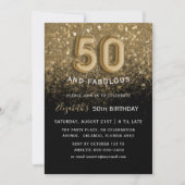 50 & Fabulous Black & Gold Glitter Verjaardag Kaart (Voorkant)