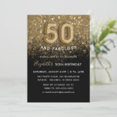 50 & Fabulous Black & Gold Glitter Verjaardag Kaart (Staand voorkant)