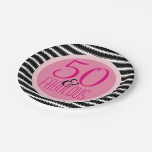50 Fabulous Black Hot Pink 50e verjaardag van de Papieren Bordje