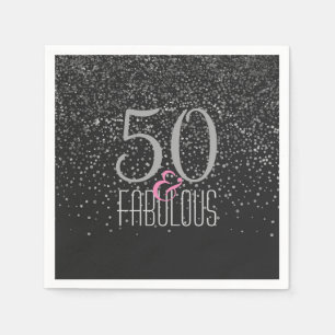 50 & Fabulous Black Silver Elegant 50e verjaarda Servet