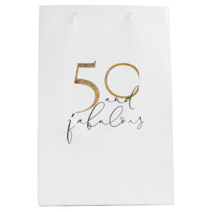 50 & Fabulous Black & White Gold 50e verjaardag Medium Cadeauzakje