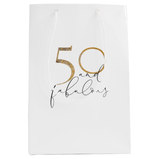 50 & Fabulous Black & White Gold 50e verjaardag Medium Cadeauzakje (Voorkant)