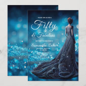 50 Fabulous Blue Silver Glitter Dress Birthday Kaart (Voorkant / Achterkant)