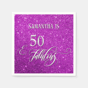 50 & Fabulous Calligraphy on Dark Pink Glitter Servet