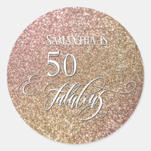50 & Fabulous Calligraphy on Ombre Glitter Ronde Sticker