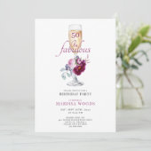 50 Fabulous Champagne Floral Birthday Invitation (Debout devant)