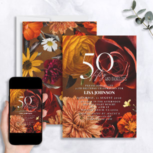 50 & Fabulous Donker Moody Sunset Kleuren Bloemen Kaart