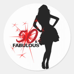50 & FABULOUS Elegant 50th Birthday Red & Black Ronde Sticker