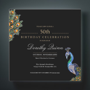 50 & Fabulous Elegant Waterverf Peacock Birthday Kaart