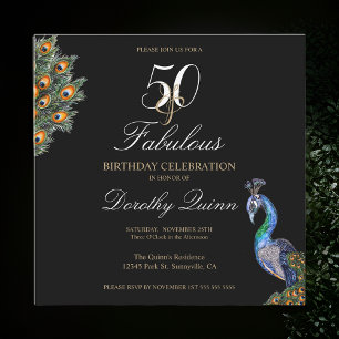 50 & Fabulous Elegant Waterverf Peacock Birthday Kaart