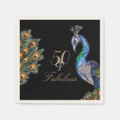 50 & Fabulous Elegant Waterverf Peacock Birthday Servet (Voorkant)