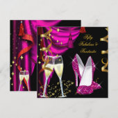 50 Fabulous & Fantastic Pink Champagne Party Kaart (Voorkant / Achterkant)