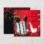 50 & Fabulous Fantastic Red Black Gold Birthday 2 Kaart (Voorkant / Achterkant)