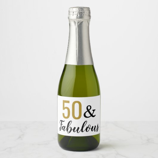 50 & Fabulous Fiftieth Birthday Party Favor Sparkling Wijnetiket (Voorkant)