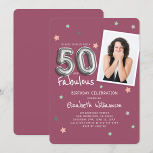 50 & Fabulous Folie Balloon Stars Foto Verjaardag Kaart