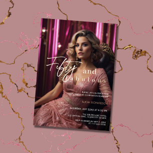 50 & Fabulous Foto Roze Rose Goud Folie Uitnodiging
