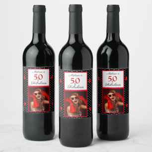 50 & Fabulous Fotonaam Rood 50ste verjaardag BLK W Wijn Etiket