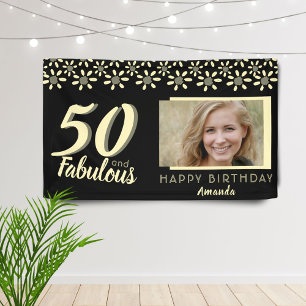 50 & Fabulous Gele Daisy Bloem Waterverf Foto Spandoek