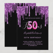 50 & Fabulous glitter dripping black paars glam Kaart (Voorkant / Achterkant)