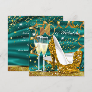 50 Fabulous Glitter Gold Jade Birthday Invite Kaart