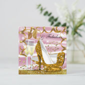 50 & Fabulous Glitter Goud Roze Uitnodiging voor V (Staand voorkant)