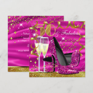 50 Fabulous Glitter Pink Gold Birthday Invite Kaart